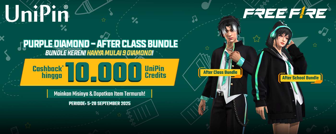 Purple Diamond – After Class Bundle Mulai 9 Diamond dan Nikmati Cashback 5% Hingga Rp10.000 di UniPin!